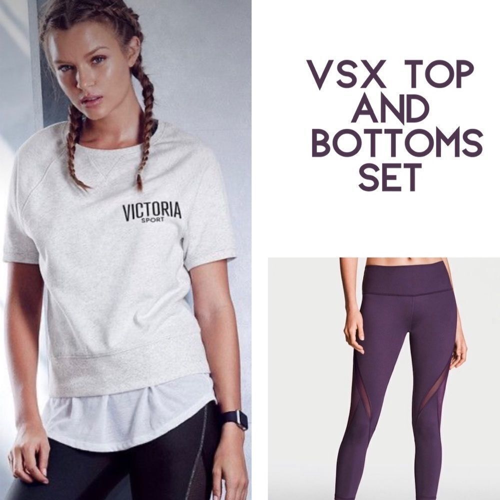 Victoria’s Secret Sport VSX Short Sleeve Sweatshirt & Knockout Mesh Leggings S